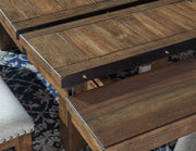 Ashley Furniture Moriville dining room set with a wooden table and matching chairs, showcasing a modern, elegant dining area.