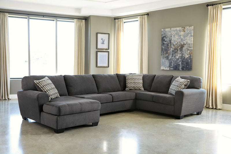 Ashley Furniture Ambee 3-piece sectional with chaise, featuring plush upholstery and modern design for comfortable living space.