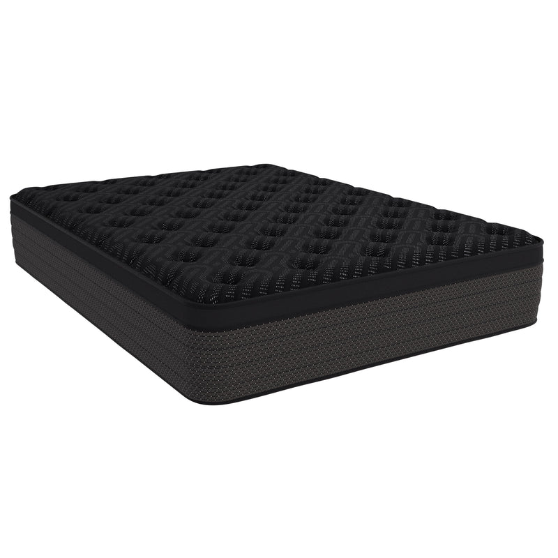 Black mattress topper with a grid pattern on a white background