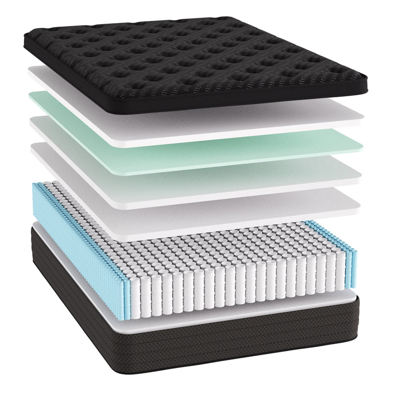 Layered illustration of a mattress with different materials and colors