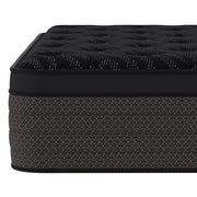 Close-up of a mattress with a black top and gray bottom on a white background
