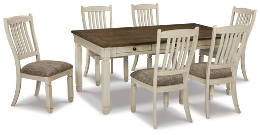 Ashley Furniture Bolanburg dining room set with a table and six matching chairs in a modern wood finish.