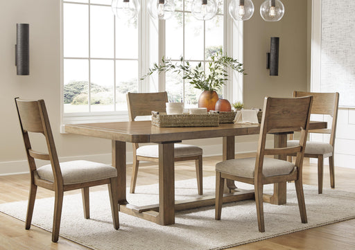 Ashley Furniture Cabalynn dining room set with a wooden table and six upholstered chairs, elegant and modern design.