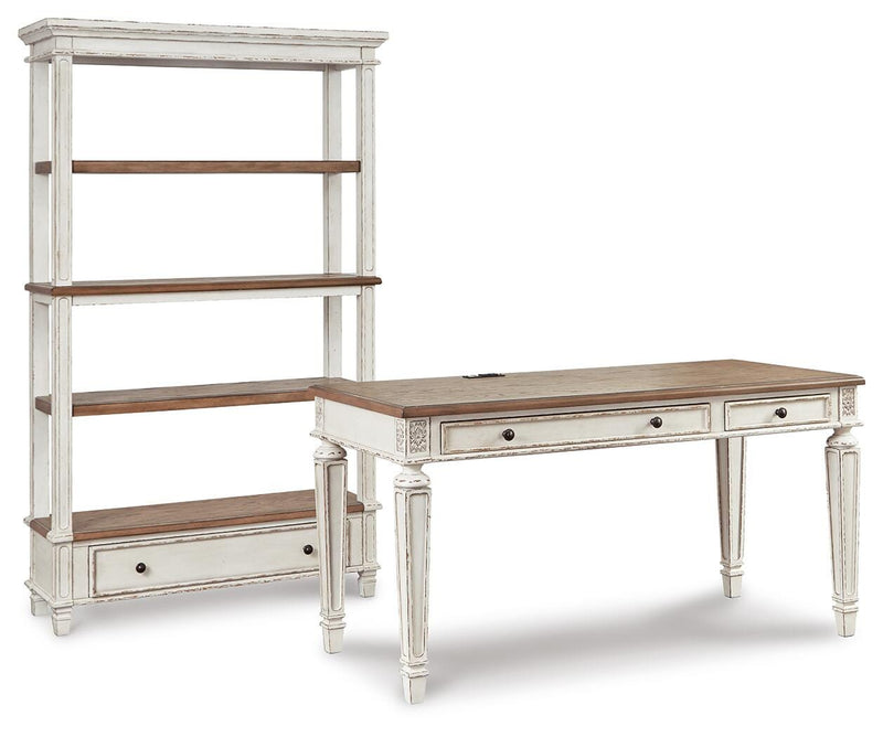 Ashley Furniture Realyn Home Office Set featuring a desk, chair, and storage solutions with modern design and warm wood finish.