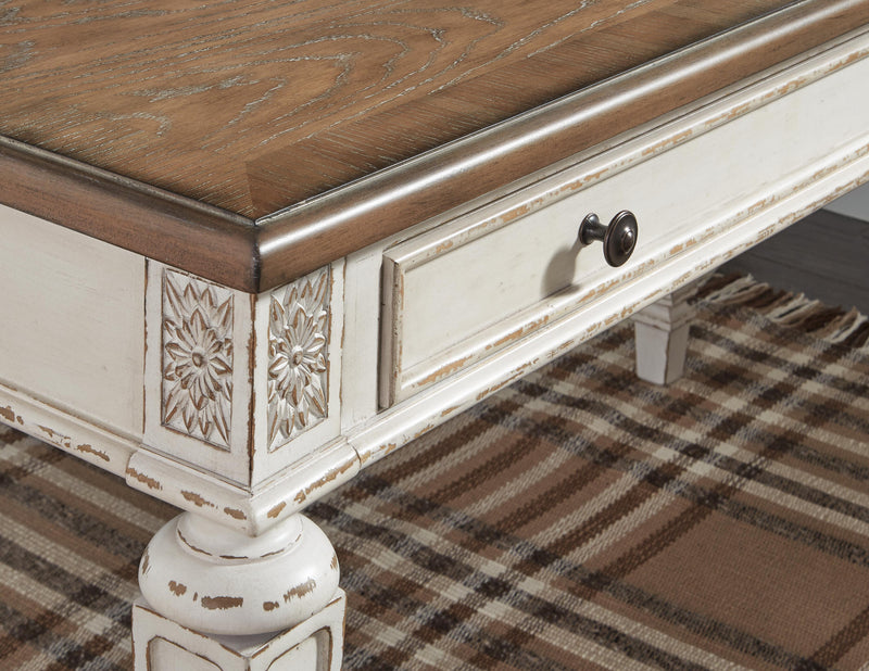 Detailed view of the Ashley Furniture Realyn Home Office Set, showcasing its stylish desk and storage components.