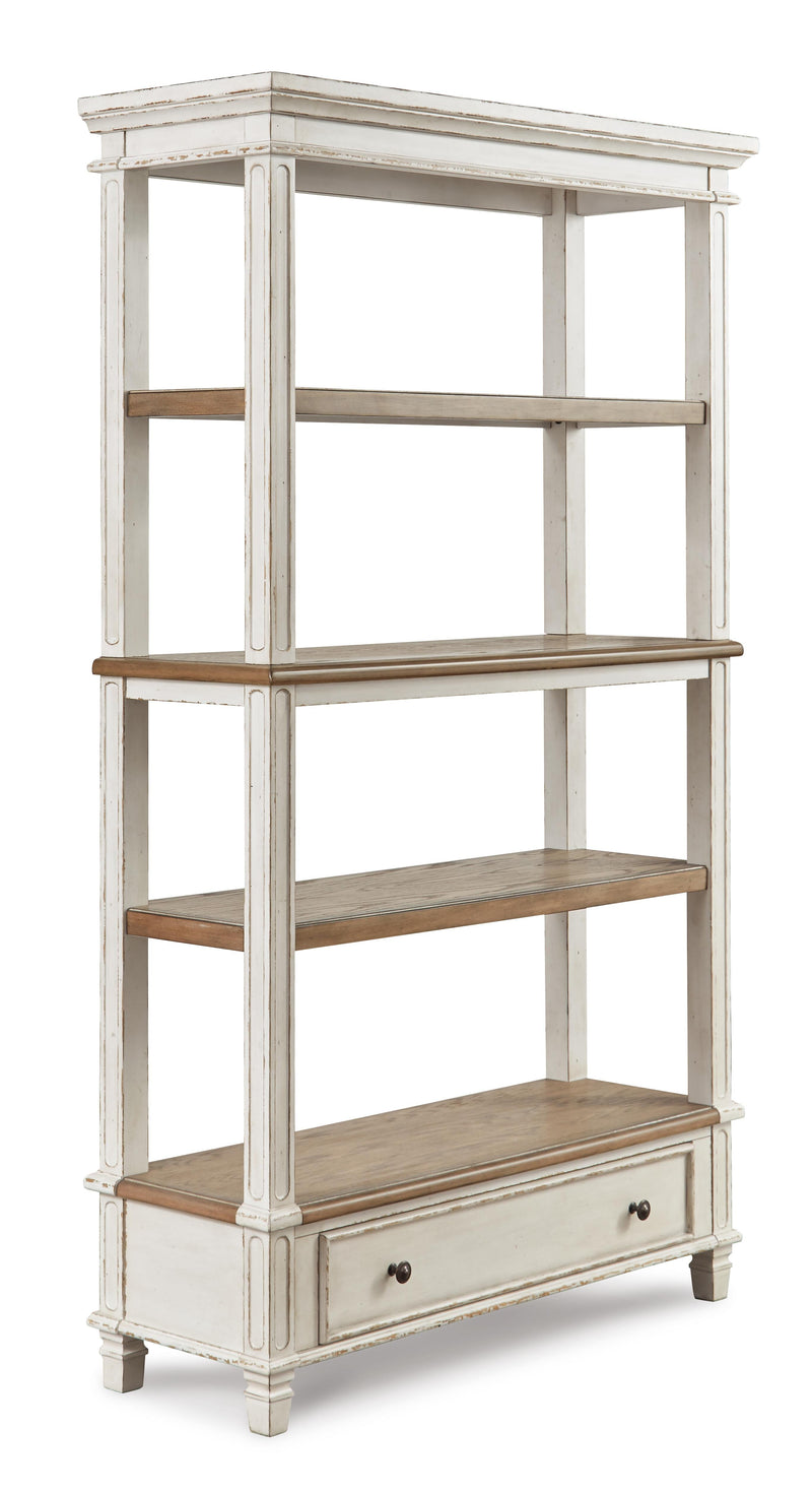 Ashley Furniture Realyn Home Office Set featuring a desk, chair, and storage unit in a modern design, shown from an angled side view.