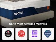 Nectar Ultra Memory Foam Mattress showing a plush, layered surface with a white and blue design for comfortable sleep.