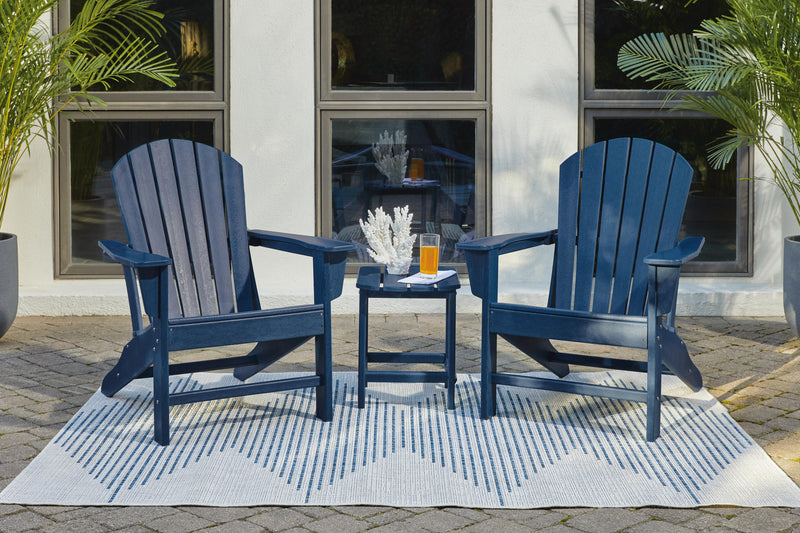 Outdoor Sundown Treasure seating set by Ashley Furniture, featuring a table and chairs in a stylish outdoor design.