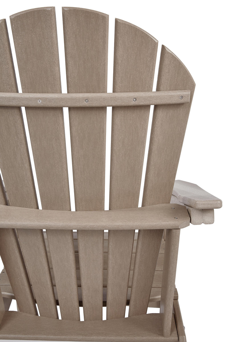 Outdoor table set by Ashley Furniture featuring a Sundown Treasure design, includes a table and seating for outdoor relaxation.