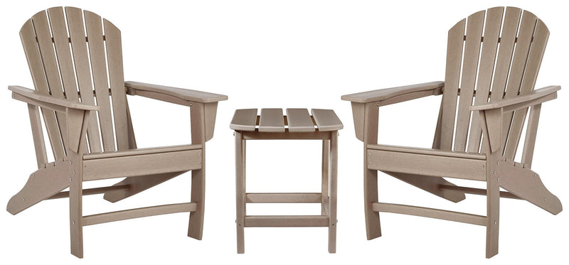Ashley Furniture Sundown Treasure outdoor seating set with table and chairs, featuring a stylish design for patio or garden use.