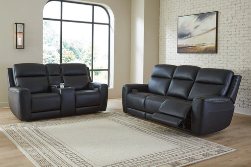 Ashley Furniture 5Z-Comfort Power Reclining Living Room Set featuring plush cushions and reclining seats in a modern fabric.